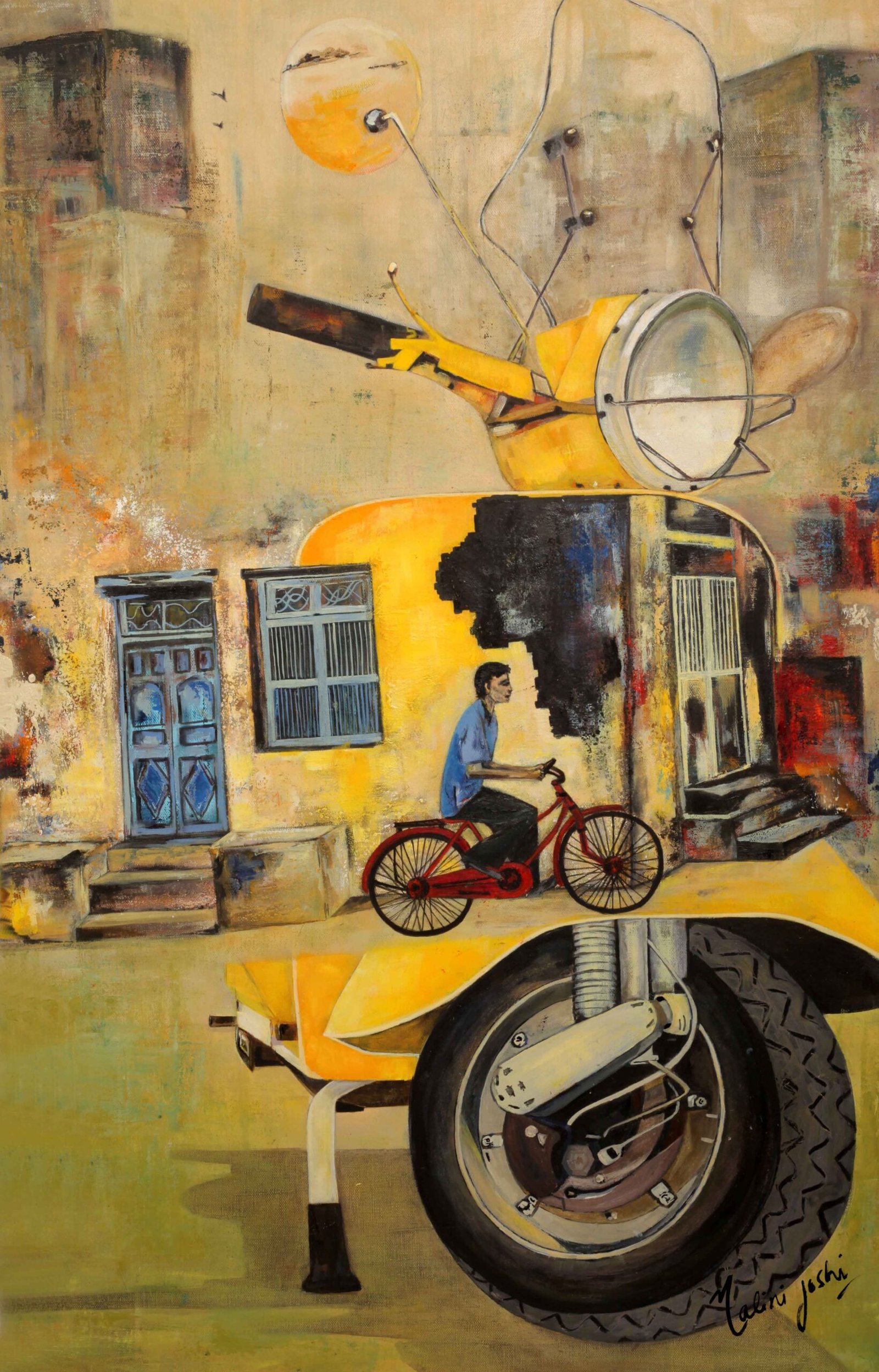 <em><strong>'Nostalgia - Vespa Series' </strong></em> <br/><br/> 22x36 inches <br/> Mixed Media and Oil on Canvas<br/>MMC2004<br/><strong>'SOLD OUT'</strong><br/>