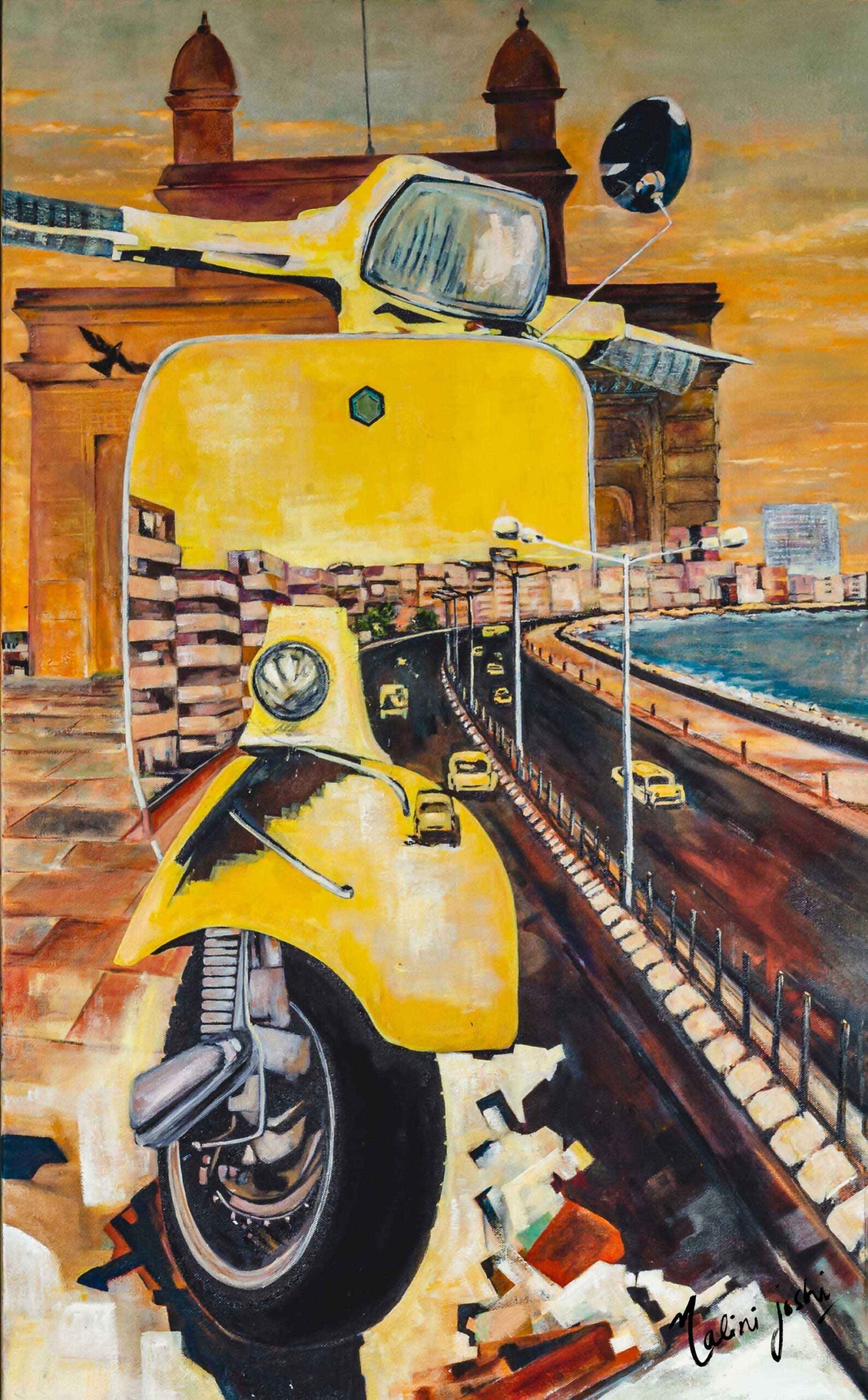 <em><strong>'Yesteryears- Vespa Series' </strong></em> <br/><br/> 22x36 inches <br/>Mixed Media and Oil on Canvas<br/> MMC2108