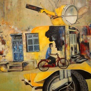 <em><strong>'Nostalgia - Vespa Series' </strong></em> <br/><br/> 22x36 inches <br/> Mixed Media and Oil on Canvas<br/>MMC2004<br/><strong>'SOLD OUT'</strong><br/>